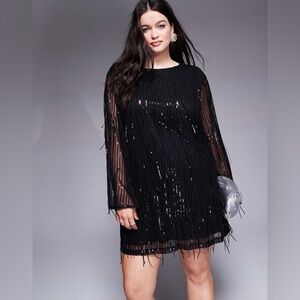 Asos Jaded Rose Plus oversized fringe sequin mini dress in black size 22